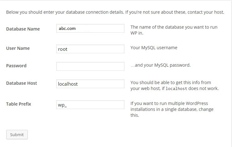 Điền thông tin database